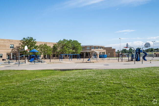The outdoor play area at Aspen Creek K-8 School in Broomfield, Colorado.