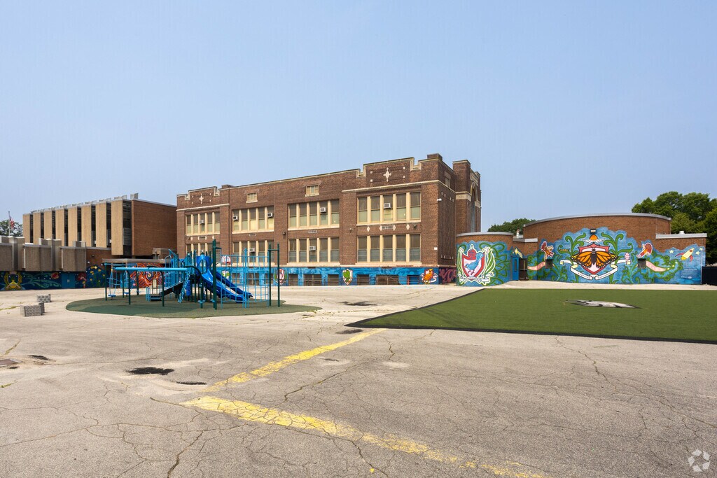 Murals on the playground at Benjamin B. Comegys School in Philadelphia, Pennsylvania.