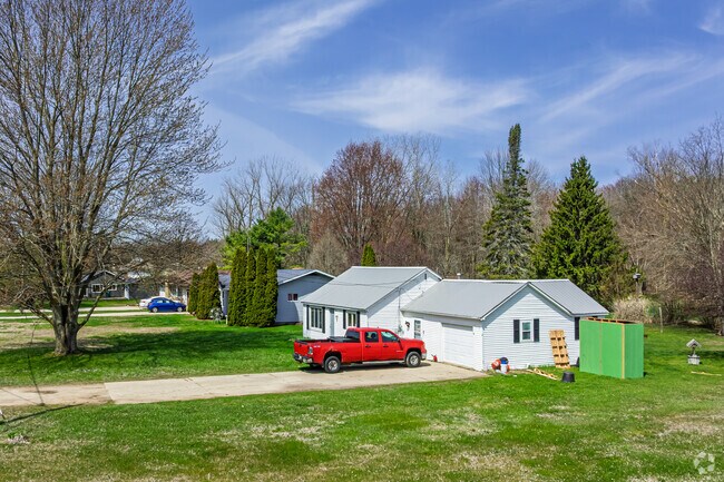 Modern ranch homes sit on sizable lots throughout Burt.