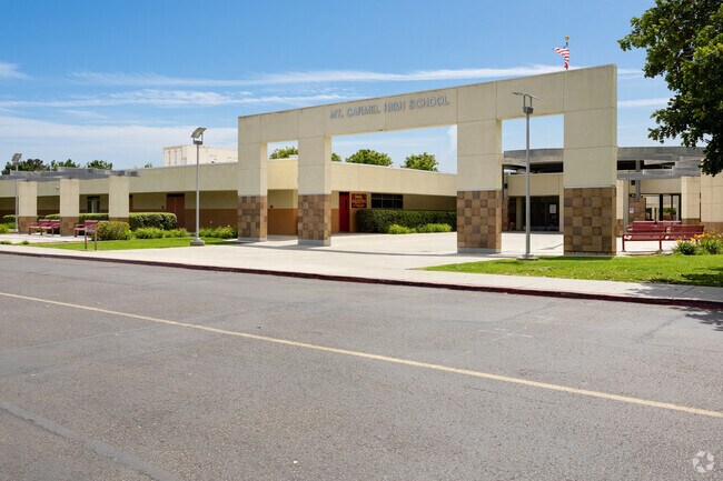 A view of the entrance at Mt. Carmel High School near Sabre Springs.