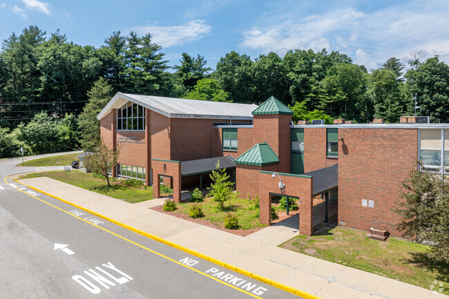 The main entrance area at the New Searles School, a public elementary school, in Nashua, NH.