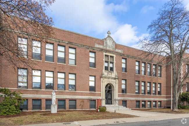 A side view of the St Joseph School in Wakefield, MA.