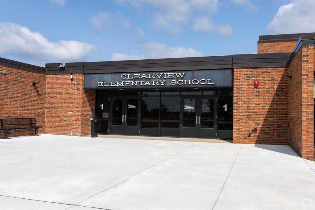 Main entrance to Clearview Elementary School in Isanti Northern Suburbs, Clear Lake MN