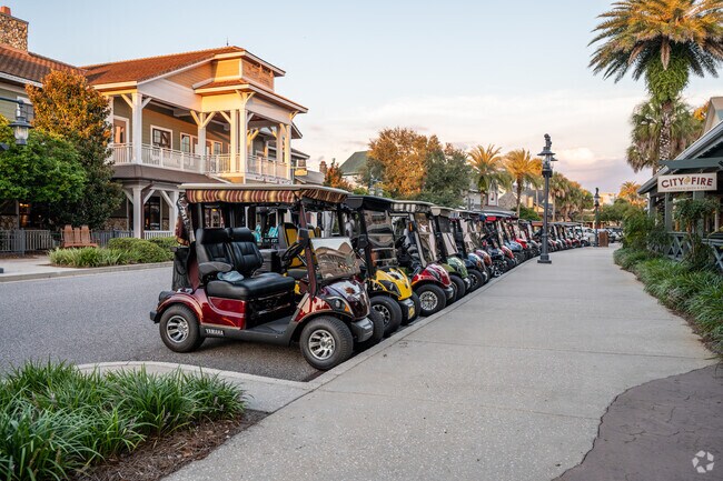 Golf carts are the most common mode of transportation for locals in the Village of Buttonwood.