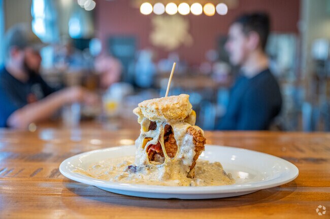 While at the Maple Bakery, try their signature chicken biscuit in Duluth.