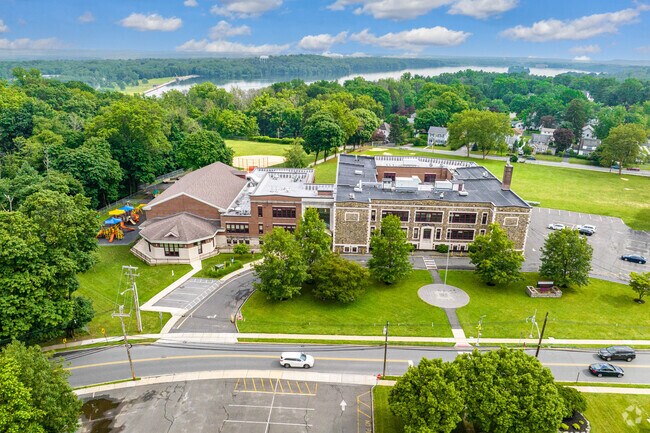 Aerial view of the front of John Hill School.
