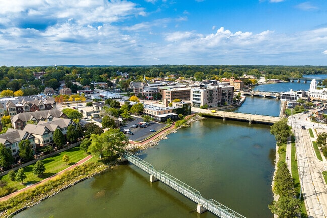 Downtown St. Charles is situated along the Fox River.