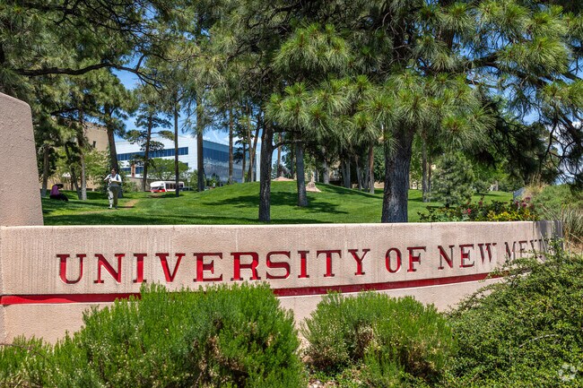 The iconic University of New Mexico sign sits at the heart of University Heights.
