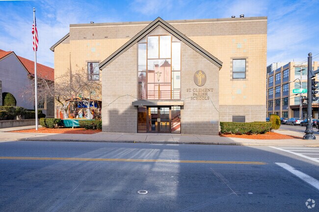 This is the main entrance to St. Clement Elementary in Somerville.