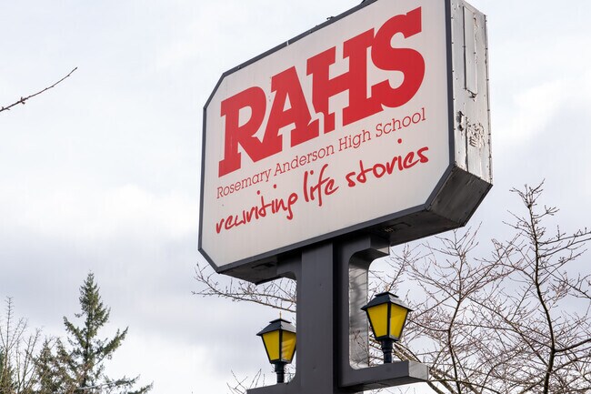 Visible from the street, signage welcomes you to Rosemary Anderson High School East.