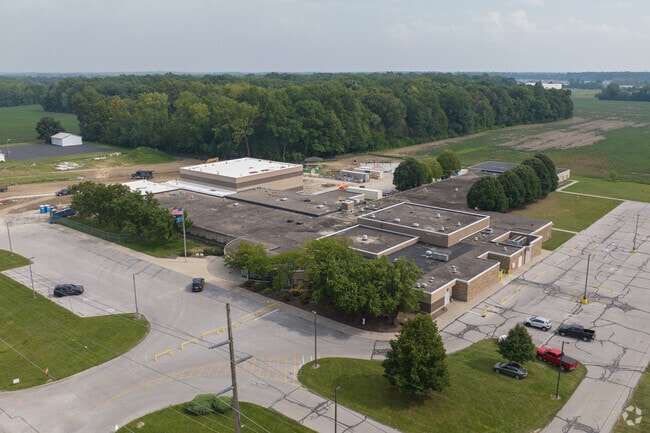 An aerial overview of Hawthorne Elementary on Rawles Ave.