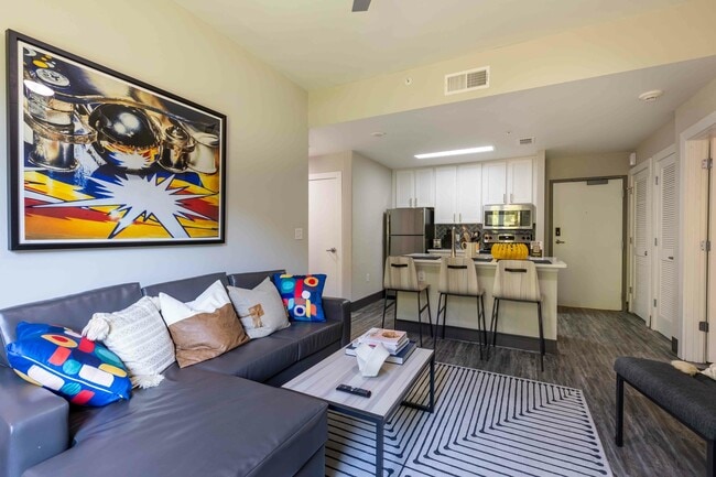 Valentine-Commons-Off-Campus-Apartments-Just-Steps-From-NC-State-University-Platinum-Floor-Plans-Living-Room-Common-Area-to-Open-Kitchen