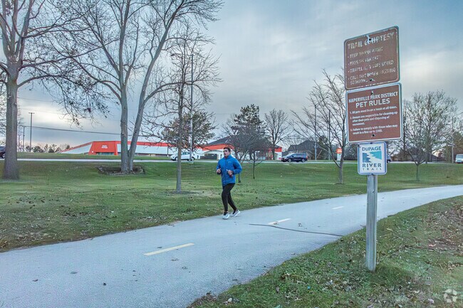 Residents love running, walking, and biking along the West Branch DuPage River Trail.
