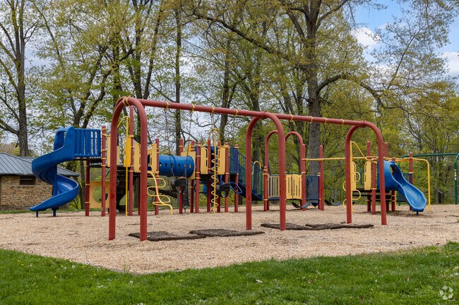 Bring your kids to the colorful playground at Mount Airy Forest for a fun time.
