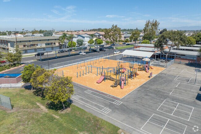 Aerial view of the Demille Elementary School playground.