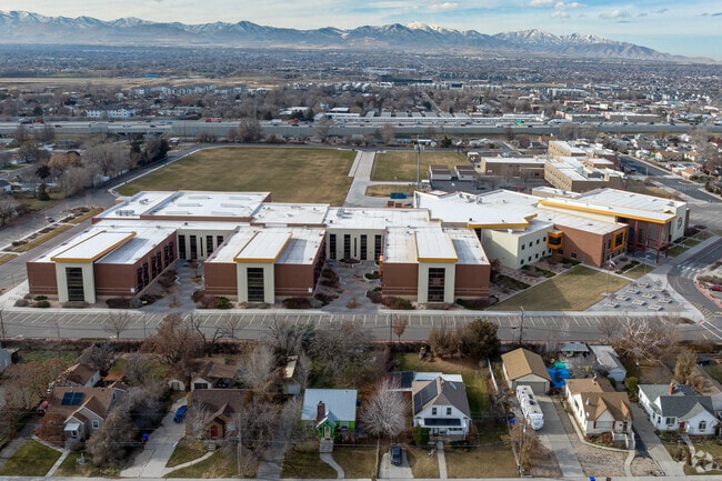 Midvale Middle School has parking stretched along its extensive structure.