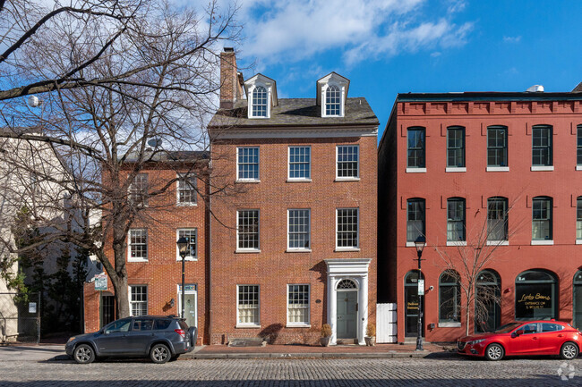 The brick row homes in Fells Point are knitted close together promoting a sense of community.
