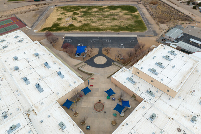 The playground at Eagle Ridge Middle School has a unique shape but with plenty of room.