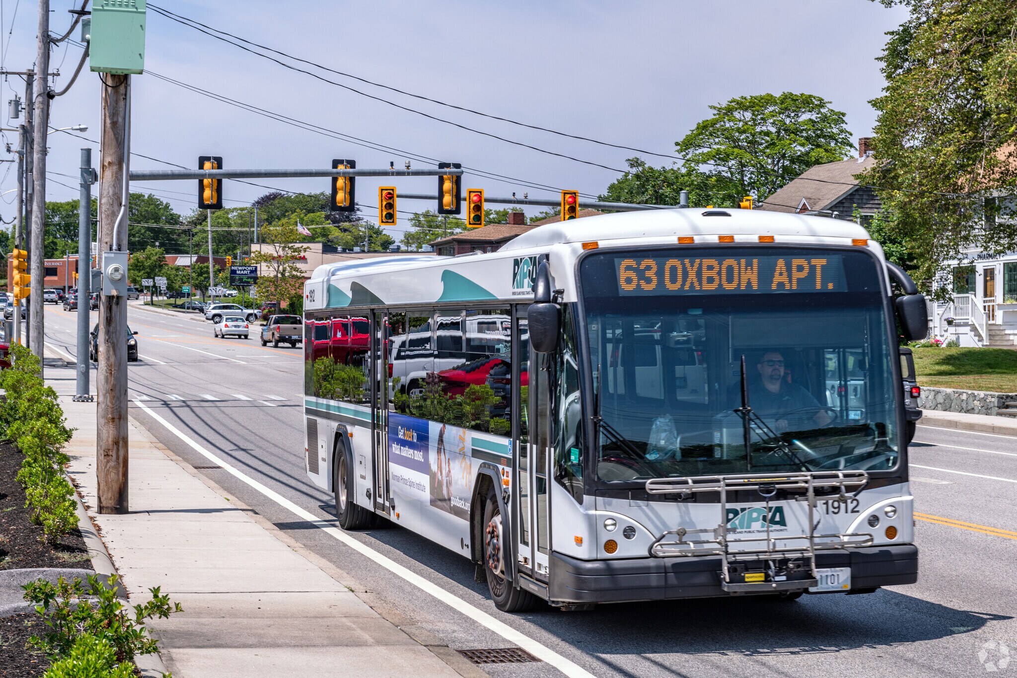 The RIPTA bus runs along East Main Street in the Newport East neighborhood.