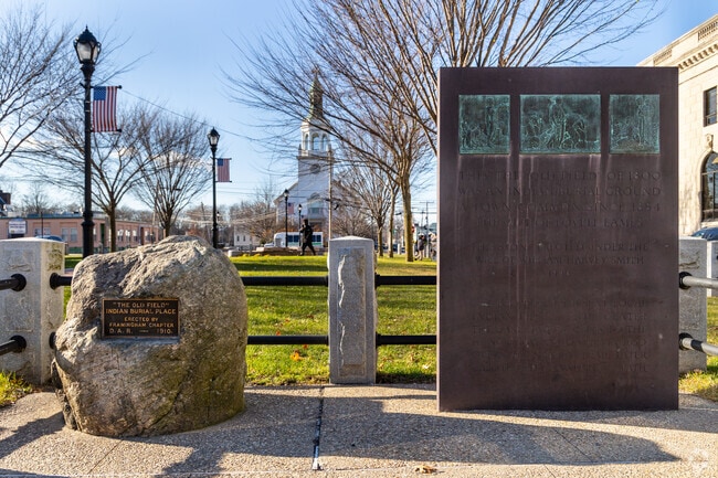This plaque in Framingham Common pays homage to the Nipmuc people native to the area.