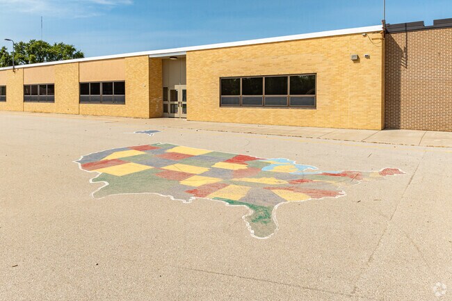 A colorful USA map decorates the Eisenhower Elementary School campus in Green Bay, WI.