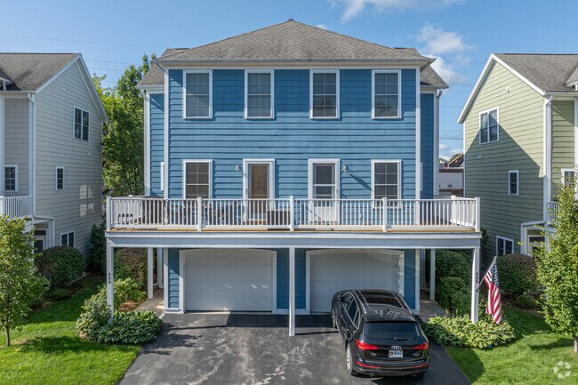 Downtown Traverse City houses multi-level condos with balconies.