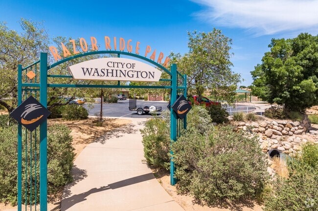 The city of Washington welcomes residents and visitors at Razor Ridge Lake Park.