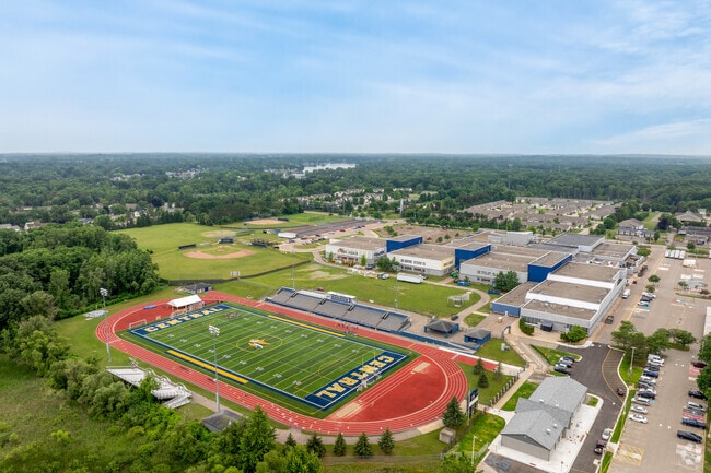Walled Lake Central High School aerial view of campus.