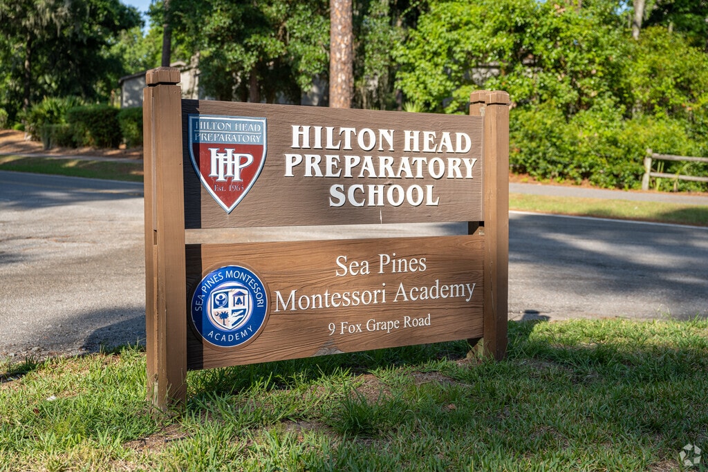 Sea Pines Montessori Academy shares an entrance with Hilton Head preparatory school.