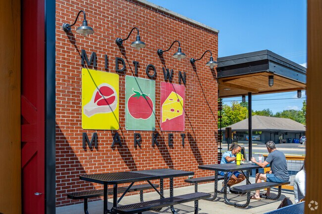 Locals can grab lunch and eat outside at Midtown Market near Jefferson Street.