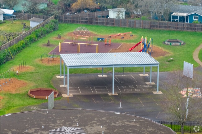 Irving Elementary School has a covered area for students to play under in Eugene, Oregon.