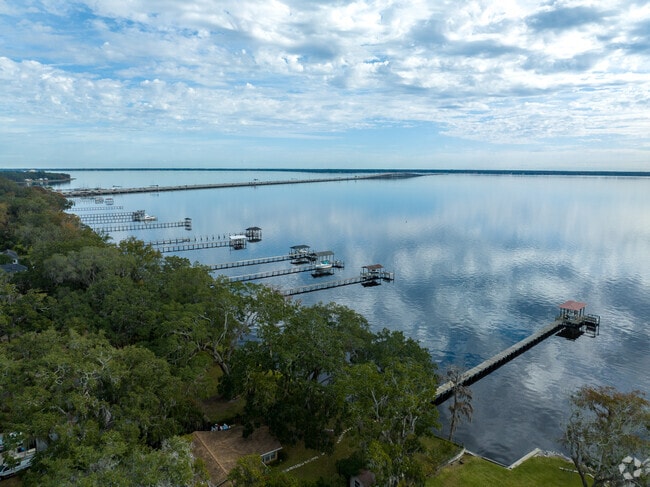 Above the tree-covered yards, you can find a nice view of the calm St Johns River.