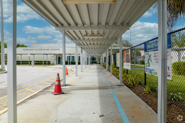 A covered entrance protects Highlands kids from the weather at Norcrest Elementary School.