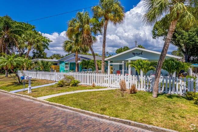 Charming bungalow homes line the streets of Gulfport neighborhoods.