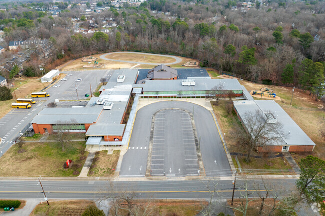 An aerial view of Skipwith Elementary School.