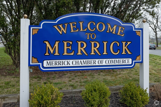 A welcome to the Merrick sign greets you as you enter town.