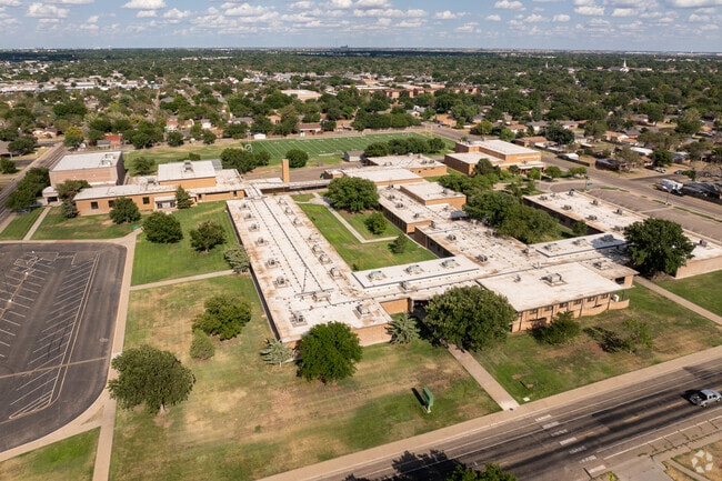 Crockett Middle School sits within a dense residential neighborhood.