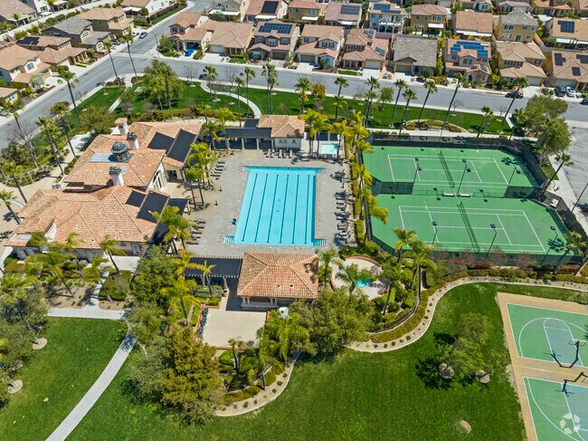 Stunning Aerial View Captures Hoa Pools In Roripaugh Ranch Neighborhood Oasis.