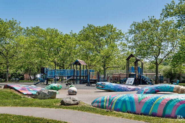 Marine Park's Lenape Playground has colorful and unique structures to play on,