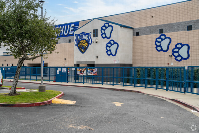 Step into Jehue Middle School through its inviting entrance.