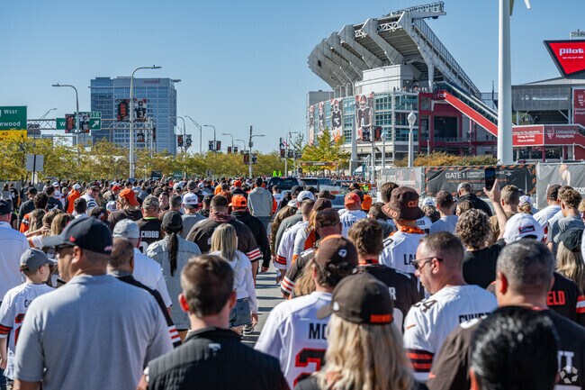 Public Square football fans are able to walk to Huntington Stadium for a Browns game.