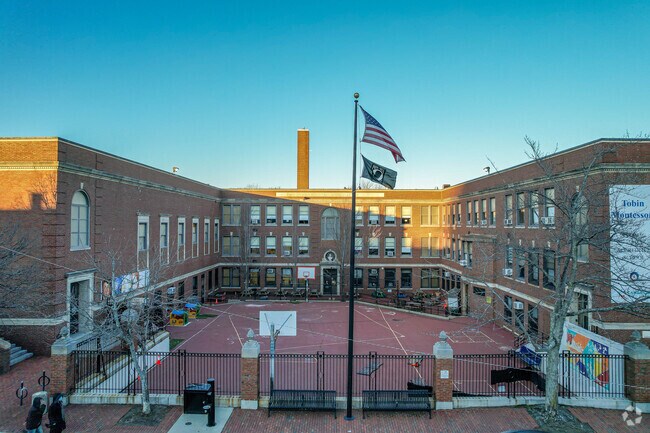John M. Tobin Elementary School has a large outdoor play area for it's students.