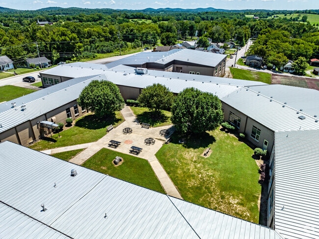 Aerial view of the courtyard of Jim Satterfield Middle School