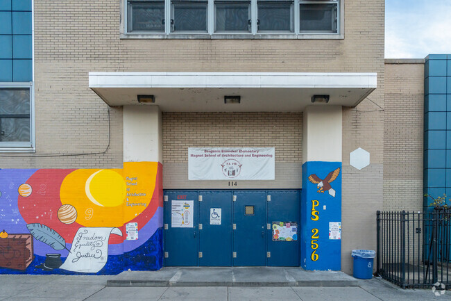 Entrance to PS 256 Benjamin Banneker is located along Kosciuszko St.