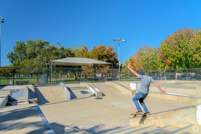 Youth enjoy the street obstacles and bowls at the Laguna Community Skate Park.