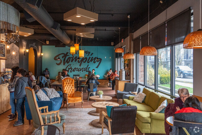 Enjoy good company and coffee at Stomping Grounds Cafe.