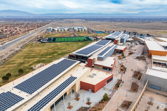 Atrisco Heritage Academy High School's rooftop solar panels.