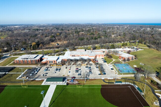 Deer Path Middle School has a large campus connected to the community park.
