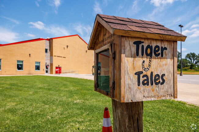 A free little library offers students year round reading at Ozark East Elementary School.