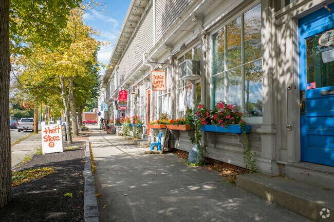 Small businesses and thrift shops line the bustling Main Street in the Georgetown neighborhood.